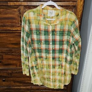Fantastic Fawn Womens Long Length Flannel Shirt! Sz Large!! Great Condition